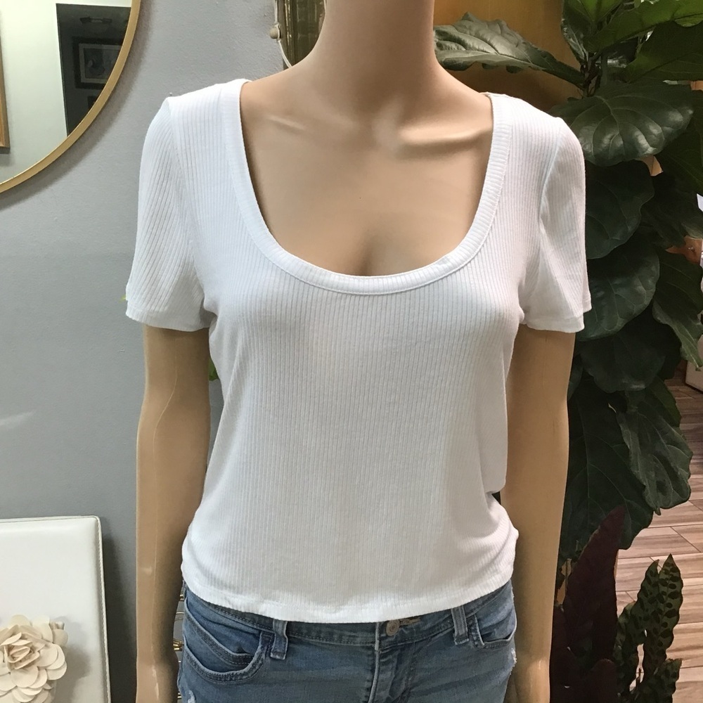 Zara White Ribbed Crop Top